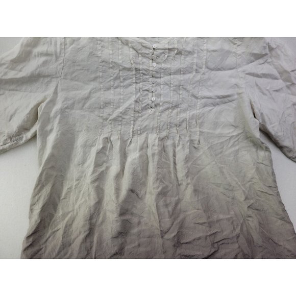 J. Jill Women's Large Ivory Gray Ombre Silk Pleated Blouse Tunic Round Neck - Picture 4 of 11